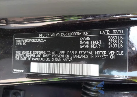 2011 Volvo S60 T6 from USA, damaged, VIN YV1902FH3B2003234